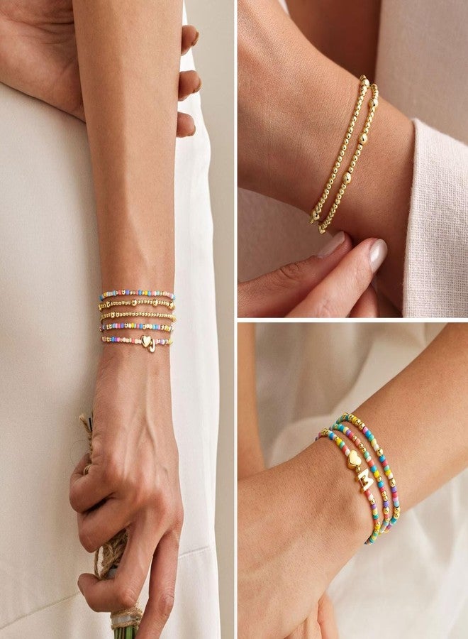 M MOOHAM Easter Gifts - Easter Basket Stuffers Colorful Beaded Bracelet Gifts 5PCS Cute Heart A Initial Beaded Bracelet Jewelry Birthday Colorful Initial Bracelets Jewelry - Image 4