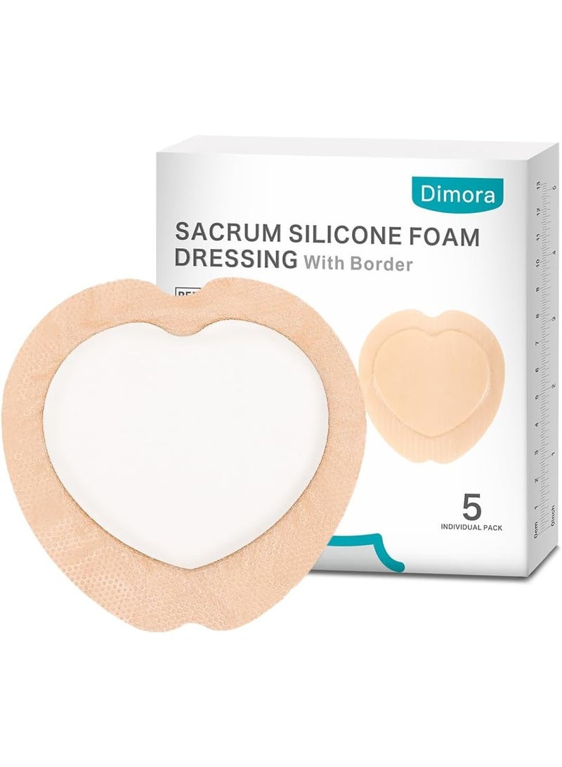 Wound Dressing Sacrum Foam Bandages Silicone Adhesive Border 7.08"x7.08" Waterproof Sacral Pads Absorbent Breathable Bed Sore Pressure Dressing