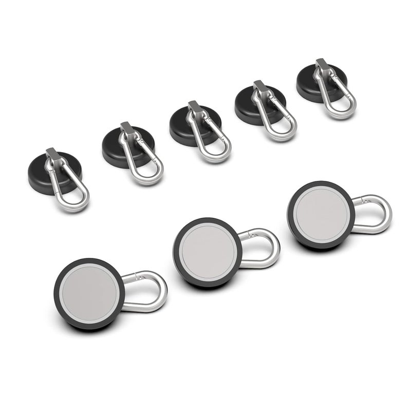 Ant Mag - Carabiner Magnetic Hooks 80LBS MAX Heavy Duty Neodymium Magnet Swivel Snap Hook for Hanging Indoor/Outdoor Grill Kitchen Cabinet Office Black 8 Pack - Image 1