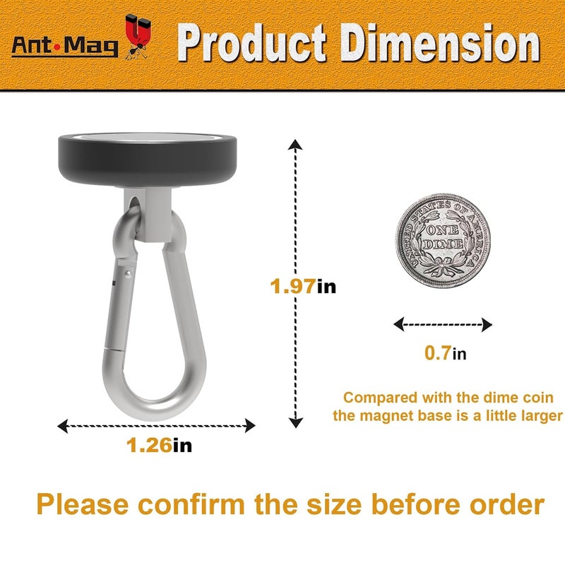 Ant Mag - Carabiner Magnetic Hooks 80LBS MAX Heavy Duty Neodymium Magnet Swivel Snap Hook for Hanging Indoor/Outdoor Grill Kitchen Cabinet Office Black 8 Pack - Image 2
