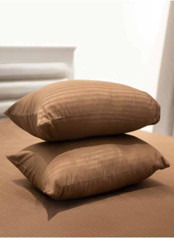 American Linen Double Striped Fitted Sheet with 2 Pillow Case 160 x 200 Cm Coffee Brown  - Image 4