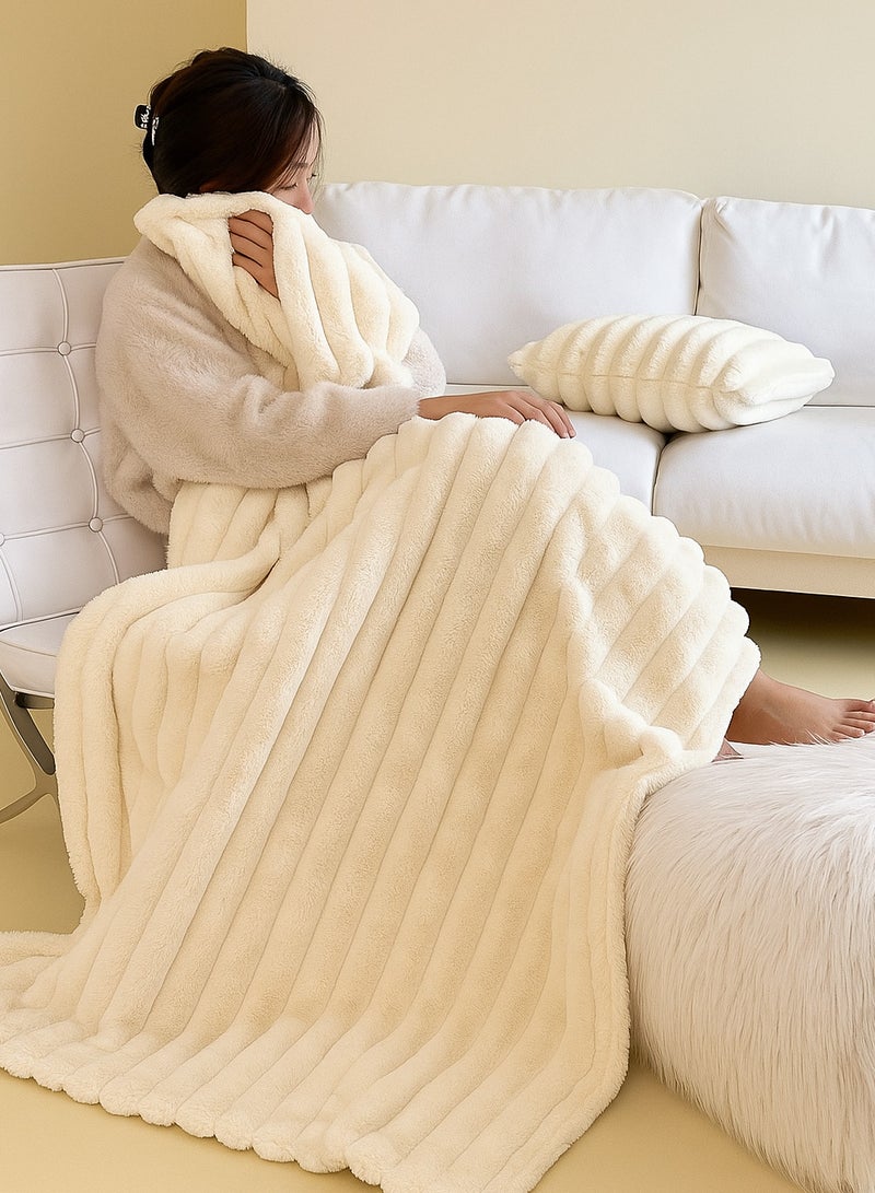 Ultra-Soft Faux Rabbit Fur Throw Blanket – Striped Lightweight Plush for Sofa, Bed & Home Décor – Gift-Ready Accent Throw  - Image 2