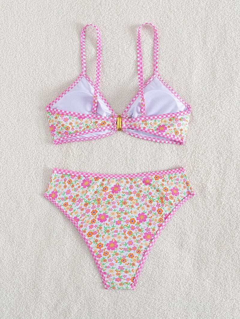 Tainehs Women's Two Piece Bikini Sets O Ring Front Top Ditsy Floral Triangle Swimsuits Cheeky Bathing Suit - Image 5