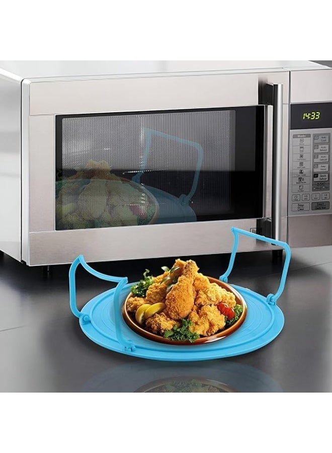Microwave Steaming Rack Stand, 4-in-1 Multipurpose Tray with Splatter Guard and Handles, Blue - Image 3