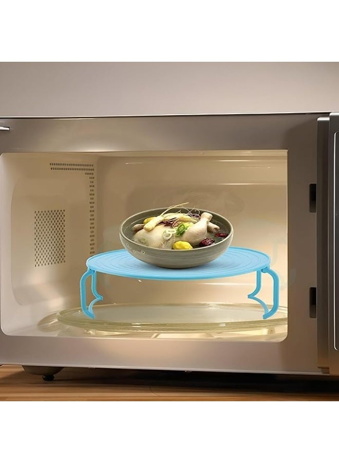 Microwave Steaming Rack Stand, 4-in-1 Multipurpose Tray with Splatter Guard and Handles, Blue - Image 4