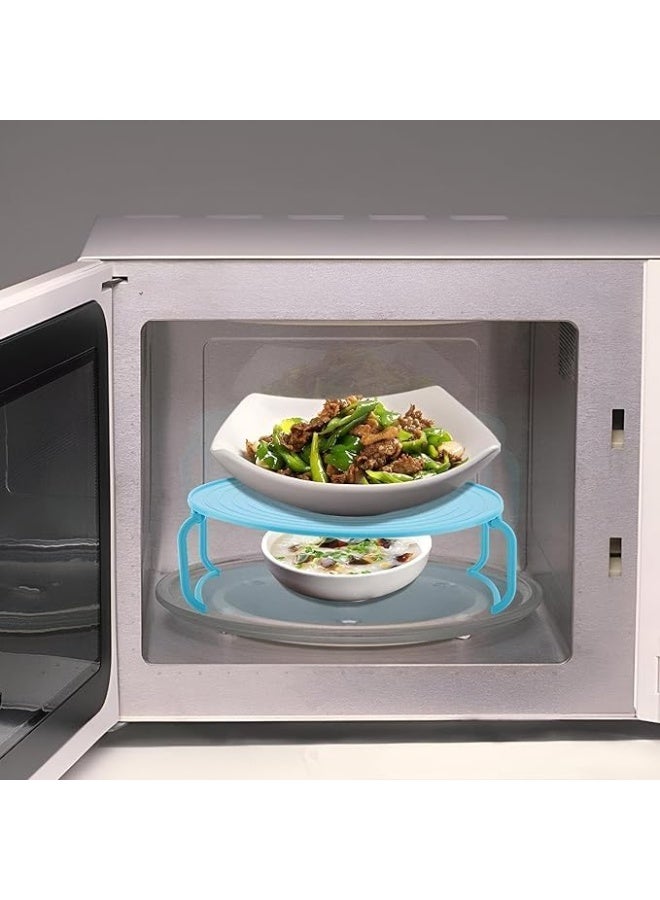 Microwave Steaming Rack Stand, 4-in-1 Multipurpose Tray with Splatter Guard and Handles, Blue - Image 5