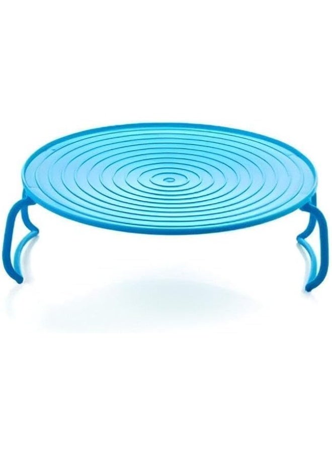 Microwave Steaming Rack Stand, 4-in-1 Multipurpose Tray with Splatter Guard and Handles, Blue - Image 1
