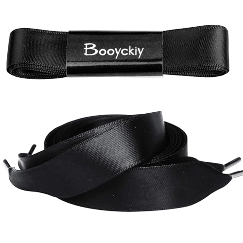 Booyckiy Flat Colorful Satin Ribbon Shoelaces 3/4" Wide Shoe Laces for Women Girls, Black 47inch (120) cm - Image 2