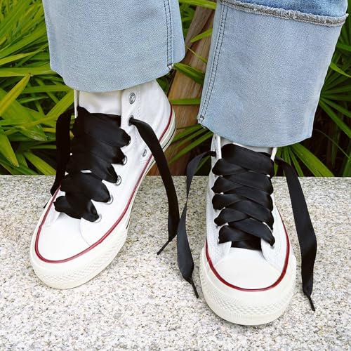 Booyckiy Flat Colorful Satin Ribbon Shoelaces 3/4" Wide Shoe Laces for Women Girls, Black 47inch (120) cm - Image 4