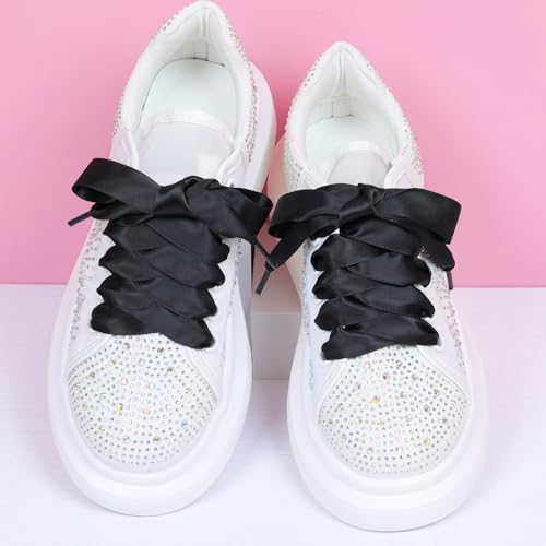 Booyckiy Flat Colorful Satin Ribbon Shoelaces 3/4" Wide Shoe Laces for Women Girls, Black 47inch (120) cm - Image 3