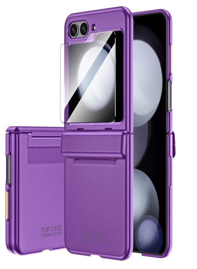 جراب GooseBox لهاتف سامسونج جالاكسي زد فليب 5 مع حماية للشاشة، جراب Flip z 5 Slim HD شفاف وواقي مع حماية للمفصلات وغطاء متين كامل للجسم، جراب فائق النحافة لهاتف جالاكسي فليب 5 (بنفسجي) - Image 1