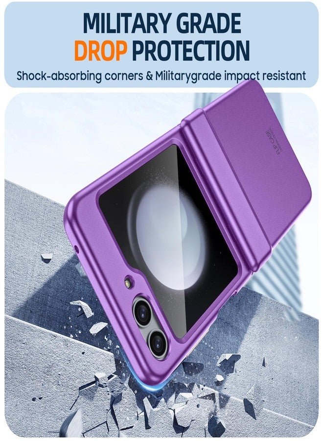 جراب GooseBox لهاتف سامسونج جالاكسي زد فليب 5 مع حماية للشاشة، جراب Flip z 5 Slim HD شفاف وواقي مع حماية للمفصلات وغطاء متين كامل للجسم، جراب فائق النحافة لهاتف جالاكسي فليب 5 (بنفسجي) - Image 2