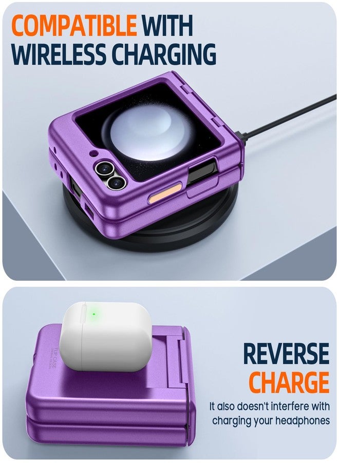 جراب GooseBox لهاتف سامسونج جالاكسي زد فليب 5 مع حماية للشاشة، جراب Flip z 5 Slim HD شفاف وواقي مع حماية للمفصلات وغطاء متين كامل للجسم، جراب فائق النحافة لهاتف جالاكسي فليب 5 (بنفسجي) - Image 3