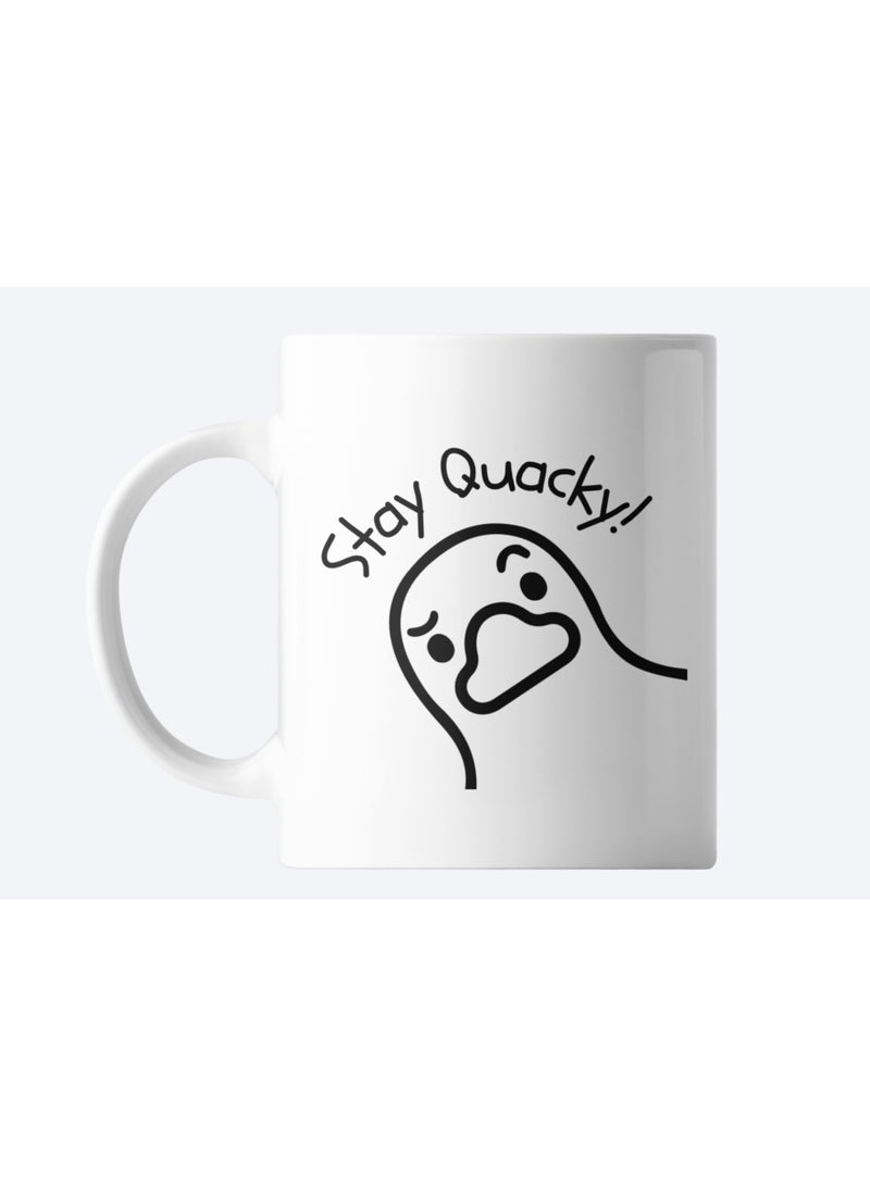 White Mug with "Stay Quacky!" Cartoon Duck Design, 9.5cm Height By Artelier - Image 1