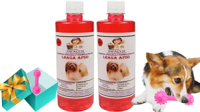 swacch Lhasa Apso Dog Shampoo + Dumbbell Toy I Durable Rubber Dog Toy for Chewing I Playing,Teeth Cleaning & Training Toy I Combo Pack I 500ml Pack of 2 Jasmine - Image 1