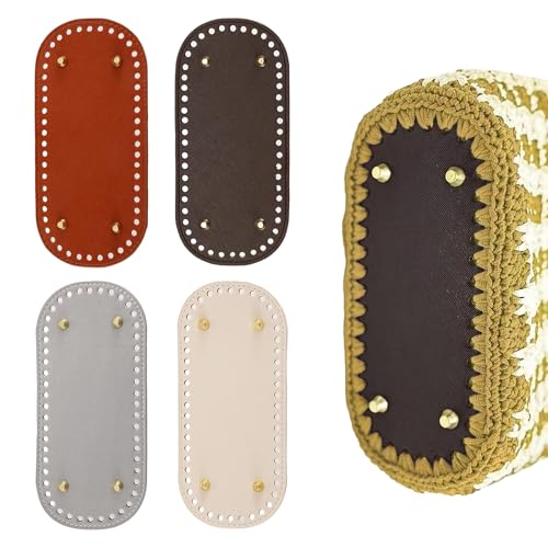 Zbdroxygen 4pcs Bag Base for Bag Making Crochet, Bag Base for Bag Making Crochet, Oval Bottom for DIY Handbags, Bag Making Accessories, Crochet Bag Base Includes Red, Dark Brown, Beige, Grey - Image 1