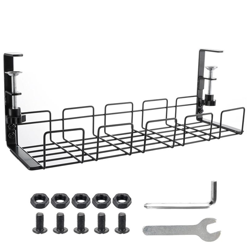 OFIFO ® No Drill Under Desk Cable Management Tray, Space-Saving Rack, Sturdy Metal Wire Organizer Basket for Office and Home Standing Desk, 40x13x15cm - Image 1