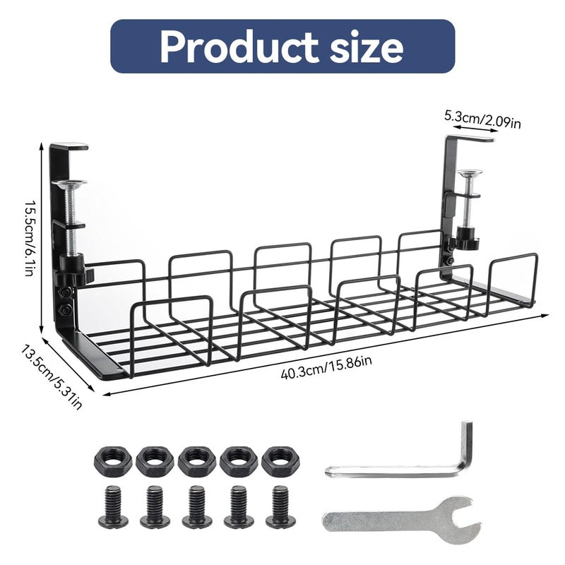 OFIFO ® No Drill Under Desk Cable Management Tray, Space-Saving Rack, Sturdy Metal Wire Organizer Basket for Office and Home Standing Desk, 40x13x15cm - Image 3