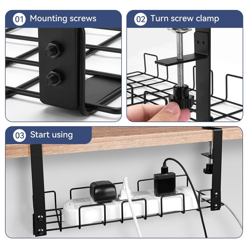 OFIFO ® No Drill Under Desk Cable Management Tray, Space-Saving Rack, Sturdy Metal Wire Organizer Basket for Office and Home Standing Desk, 40x13x15cm - Image 5
