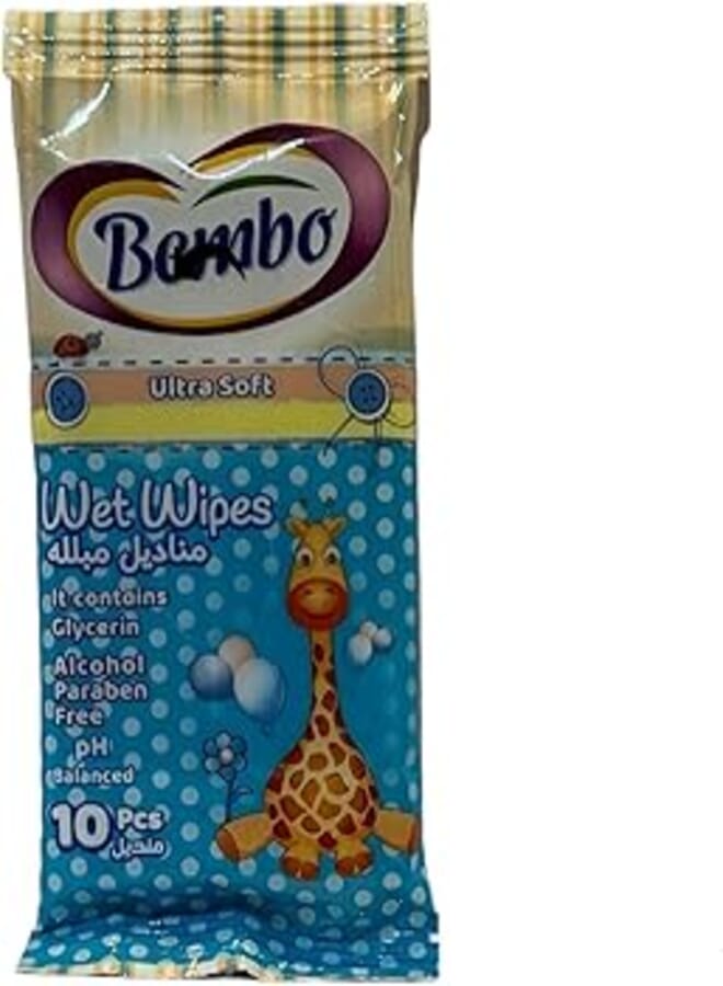Bembo Bembo Wet Wipes Ultra soft -Glycerin -Paraben free PH balanced Blue-10 PCS