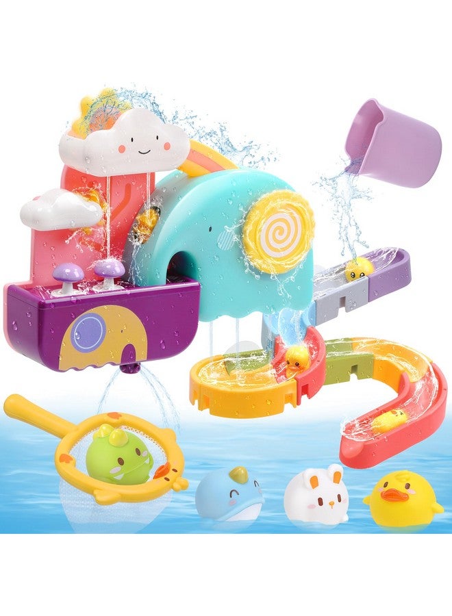 Cute Stone Baby Bath Toys, Bathtub Toy W/ Water Slide Building Track, No Hole Floating Squirting Toys, Duck Fishing Net Game, Toddler Shower Toys, Water& Pool Toys, Educational Gifts For Boys Girls - Image 1