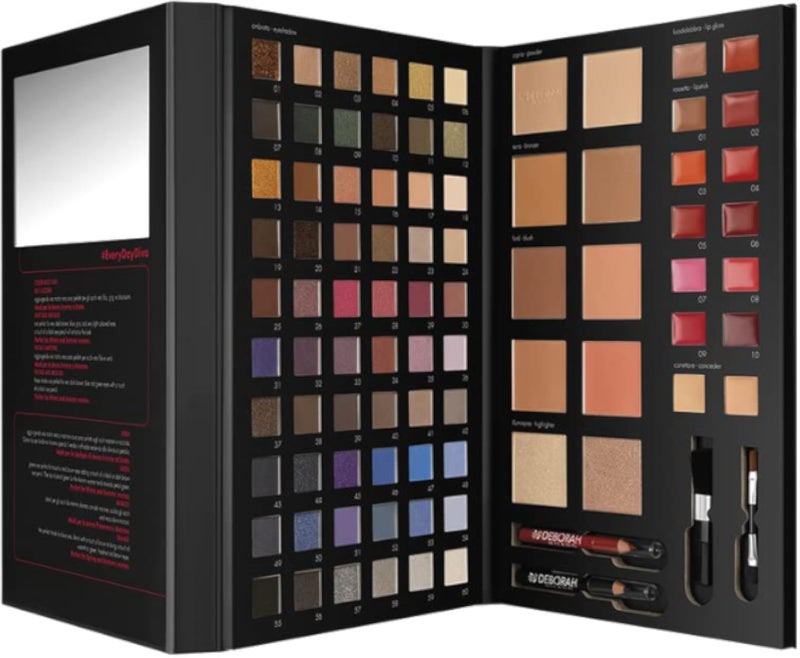 Deborah Milano - Cosmetic Bag Gift Set For Women Make Up Book Volume 4, Includes Eyeshadow Palette, Gloss, Lipsticks And Face Powders In Various Finishes And Colours, Fsc Paper