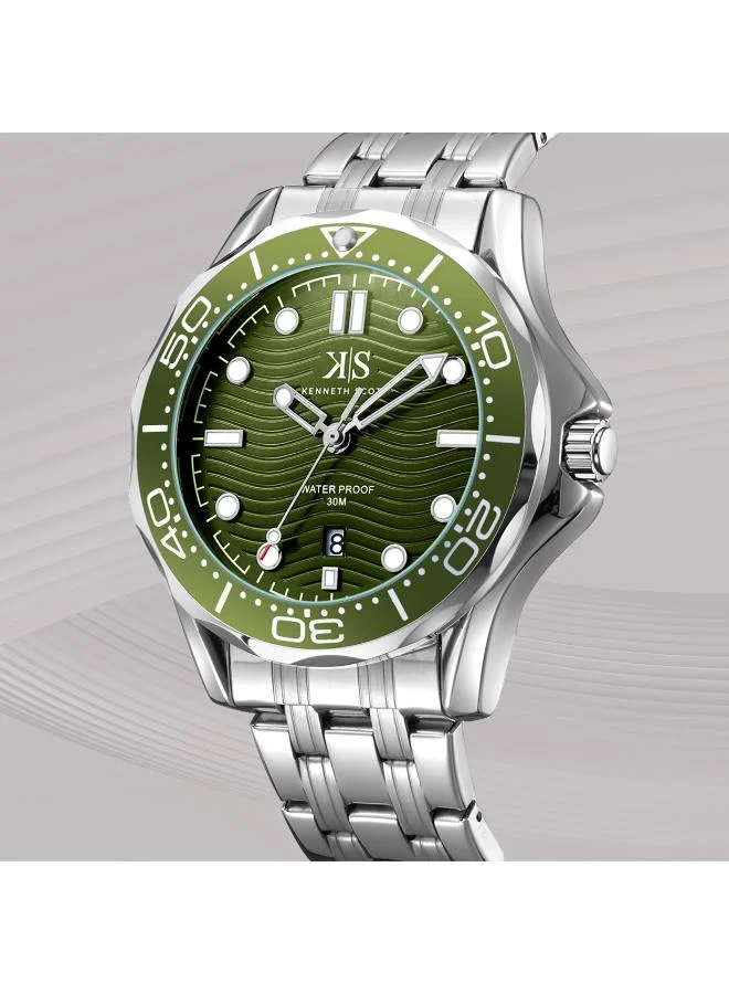 Kenneth Scott Military Green Men's Stainless Steel Analog Watch K22009-SBSH - 48 mm for Men | Best Price UAE