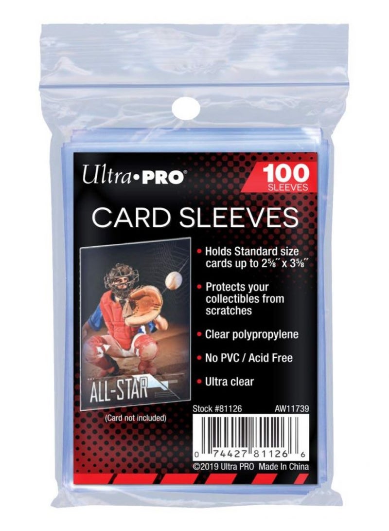 Ultra Pro 100 Pcs Soft Card Sleeves, 2 5/8 x 3 5/8-Inches Pack of 1 (Package may vary)