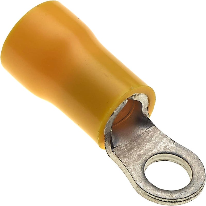 Keple Ring Crimp Terminal - Pack of 100, Yellow, 4mm, 48A, 12-10 AWG - Heat Shrink Ring Connectors, Tinned Copper Connectors, Insulated Ring Wire Terminals - Image 1