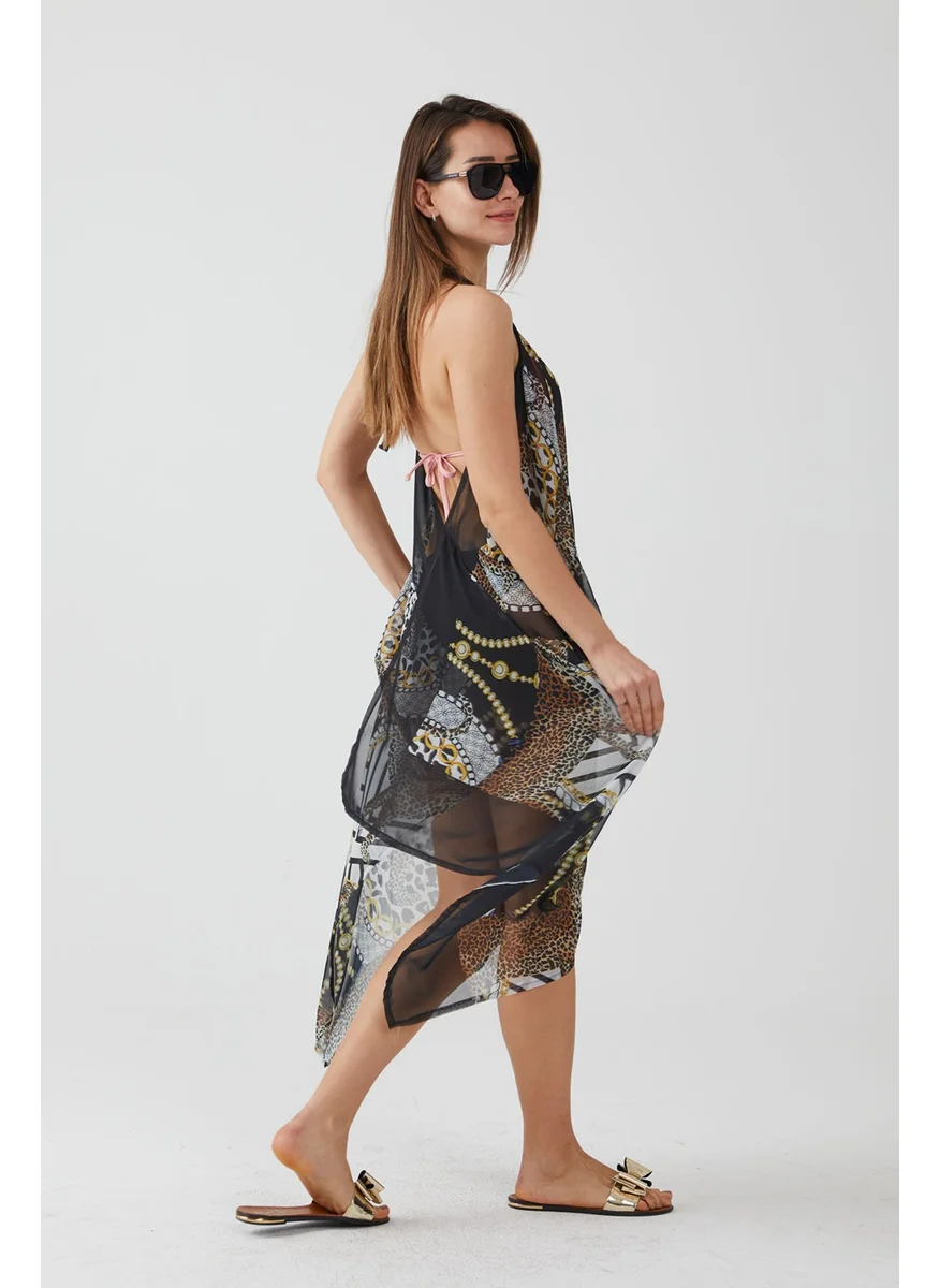Ays Home Fashion Leopard Pattern Black Beach Dress