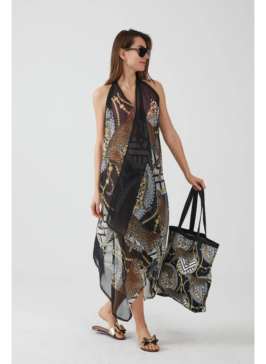 Ays Home Fashion Leopard Pattern Black Beach Dress