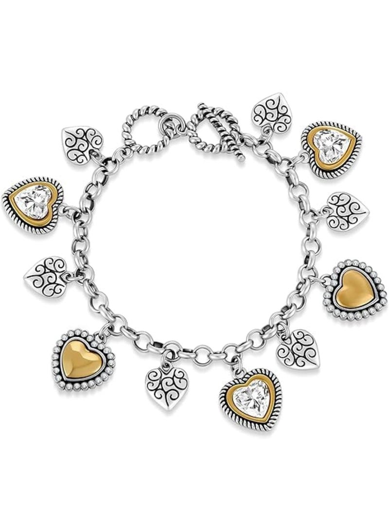 SYOSI Heart Charm Bracelet for Women, Vintage Heart Pendants with OT Clasp on Eco-Friendly Zinc Alloy Link Chain, Unique Bracelet Jewelry Gift for Pairing Evening Outfits - Image 1