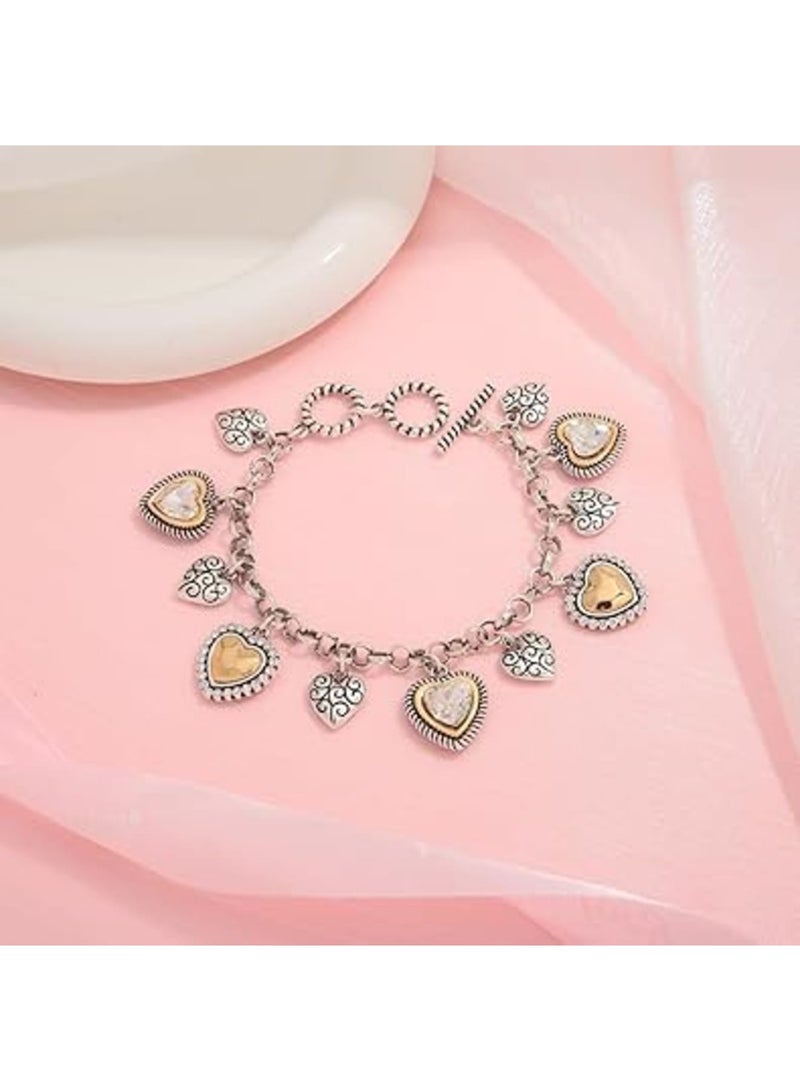 SYOSI Heart Charm Bracelet for Women, Vintage Heart Pendants with OT Clasp on Eco-Friendly Zinc Alloy Link Chain, Unique Bracelet Jewelry Gift for Pairing Evening Outfits - Image 4