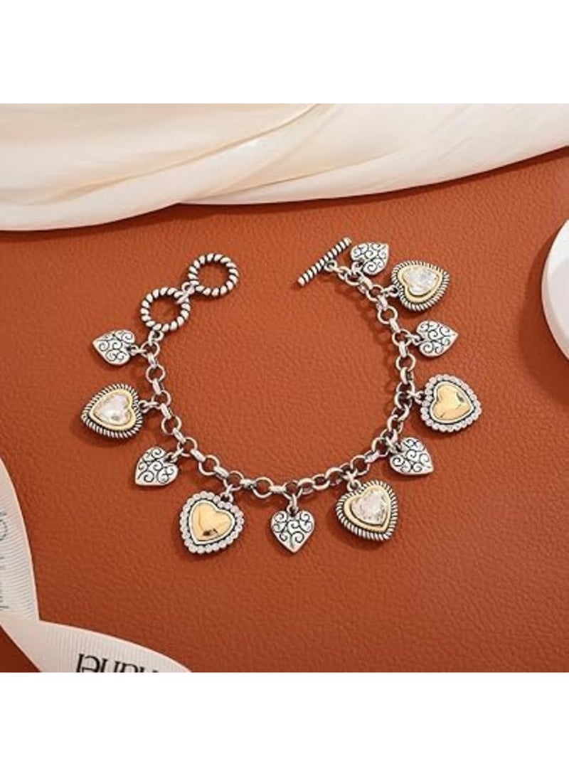SYOSI Heart Charm Bracelet for Women, Vintage Heart Pendants with OT Clasp on Eco-Friendly Zinc Alloy Link Chain, Unique Bracelet Jewelry Gift for Pairing Evening Outfits - Image 5
