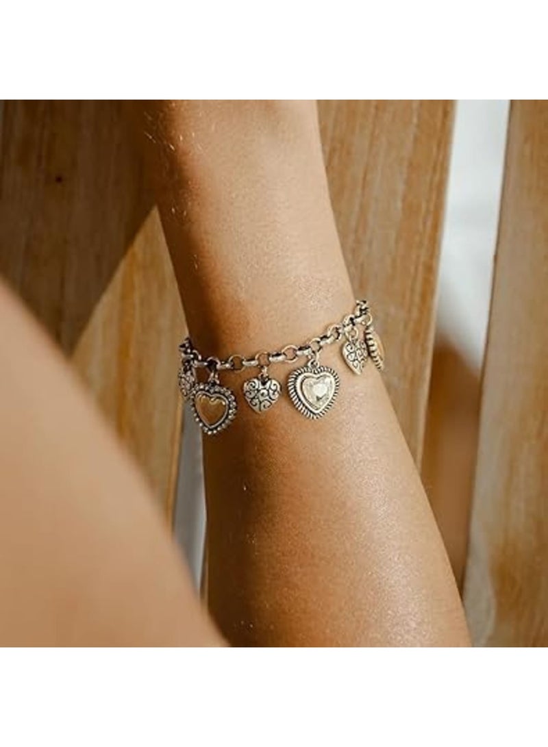 SYOSI Heart Charm Bracelet for Women, Vintage Heart Pendants with OT Clasp on Eco-Friendly Zinc Alloy Link Chain, Unique Bracelet Jewelry Gift for Pairing Evening Outfits - Image 2