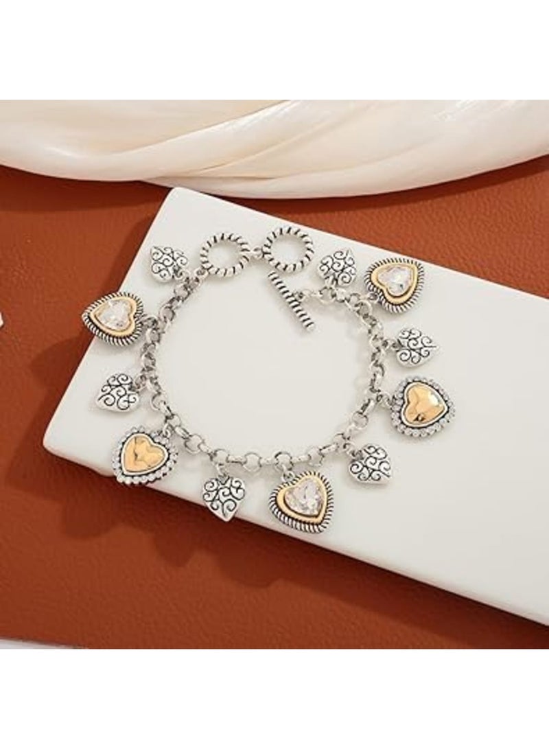 SYOSI Heart Charm Bracelet for Women, Vintage Heart Pendants with OT Clasp on Eco-Friendly Zinc Alloy Link Chain, Unique Bracelet Jewelry Gift for Pairing Evening Outfits - Image 3