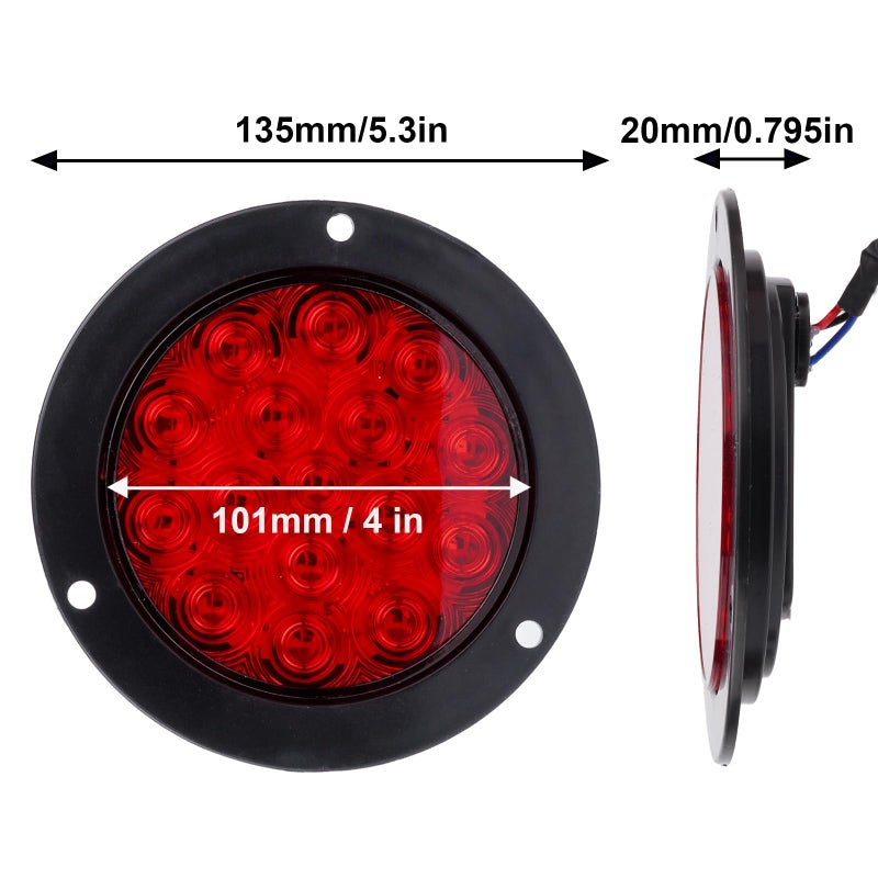 LIGBT 4 Inch Red Led Round Trailer Tail Lights 4" led Trailer Stop Brake Turn Tail Lights 16 LED Waterproof led Trailer Lights for Boat Truck RV - Image 3
