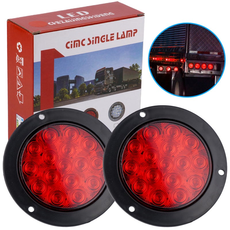 LIGBT 4 Inch Red Led Round Trailer Tail Lights 4" led Trailer Stop Brake Turn Tail Lights 16 LED Waterproof led Trailer Lights for Boat Truck RV - Image 1