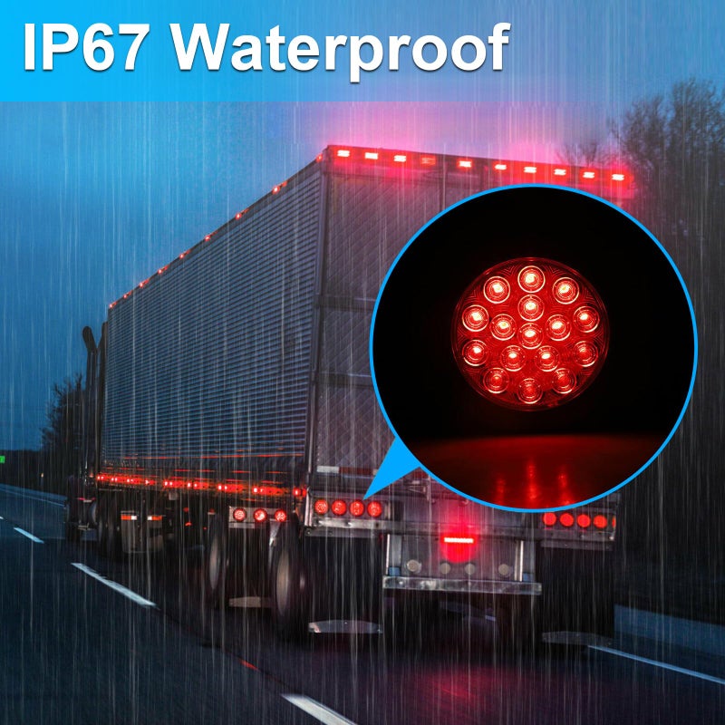 LIGBT 4 Inch Red Led Round Trailer Tail Lights 4" led Trailer Stop Brake Turn Tail Lights 16 LED Waterproof led Trailer Lights for Boat Truck RV - Image 4