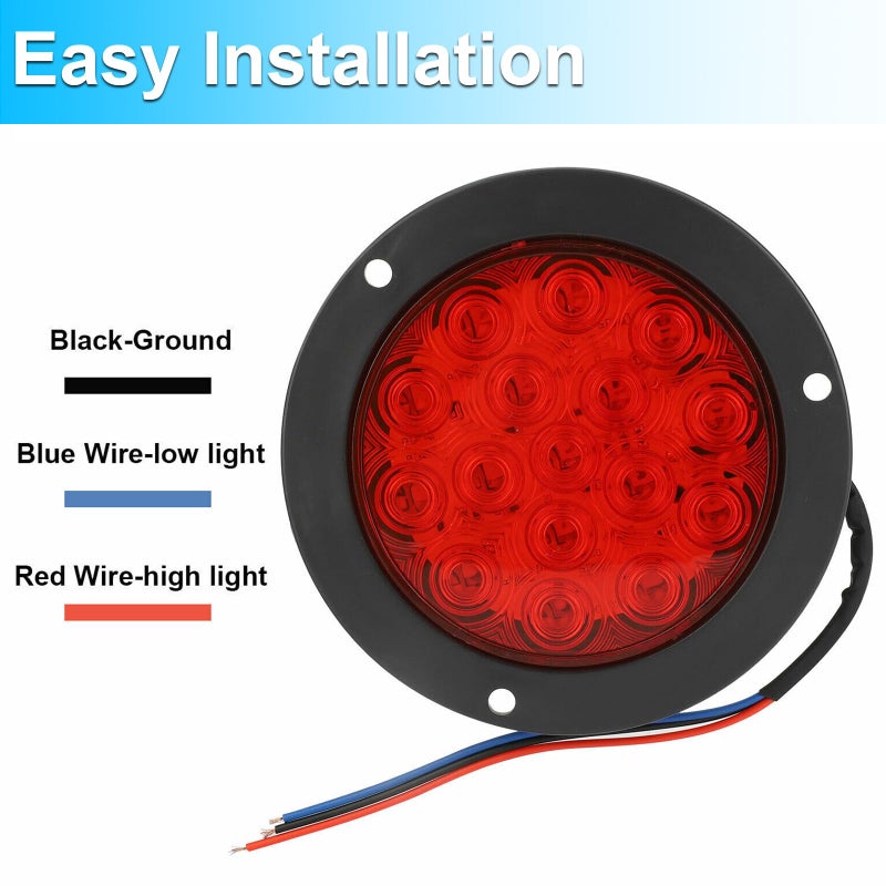 LIGBT 4 Inch Red Led Round Trailer Tail Lights 4" led Trailer Stop Brake Turn Tail Lights 16 LED Waterproof led Trailer Lights for Boat Truck RV - Image 2