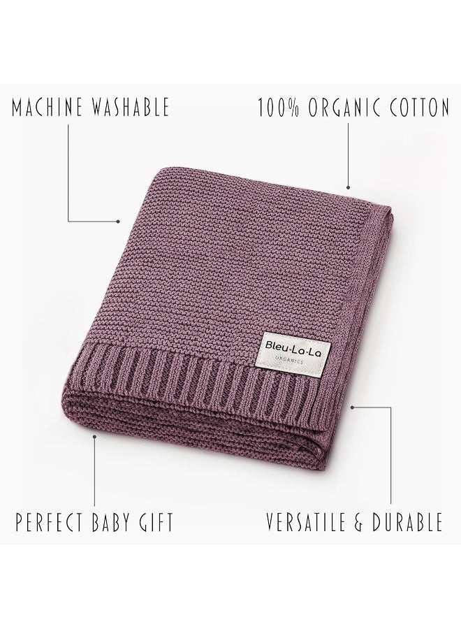 Bleu La La Organic Cotton Receiving Swaddle Blanket for Girls - 100% Luxury Soft Organic Cotton Knit Warm Cozy Stroller Crib Quilt Swaddle Blanket for Newborns Infants Babies & Toddlers (0-2Yrs - Sugar Plum)  - Image 3