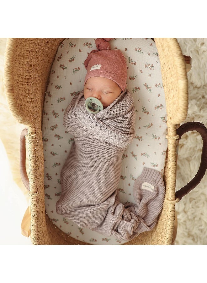 Bleu La La Organic Cotton Receiving Swaddle Blanket for Girls - 100% Luxury Soft Organic Cotton Knit Warm Cozy Stroller Crib Quilt Swaddle Blanket for Newborns Infants Babies & Toddlers (0-2Yrs - Sugar Plum)  - Image 5