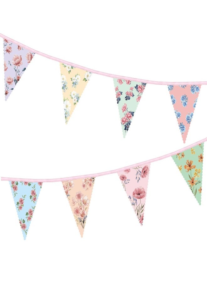 UNIIDECO 2PCS Floral Paper Garland, 13ft Vintage Wildflower Bunting Triangle Banner for Tea Party Birthday Baby Shower Wedding Garden Party Mother's Day - Image 1