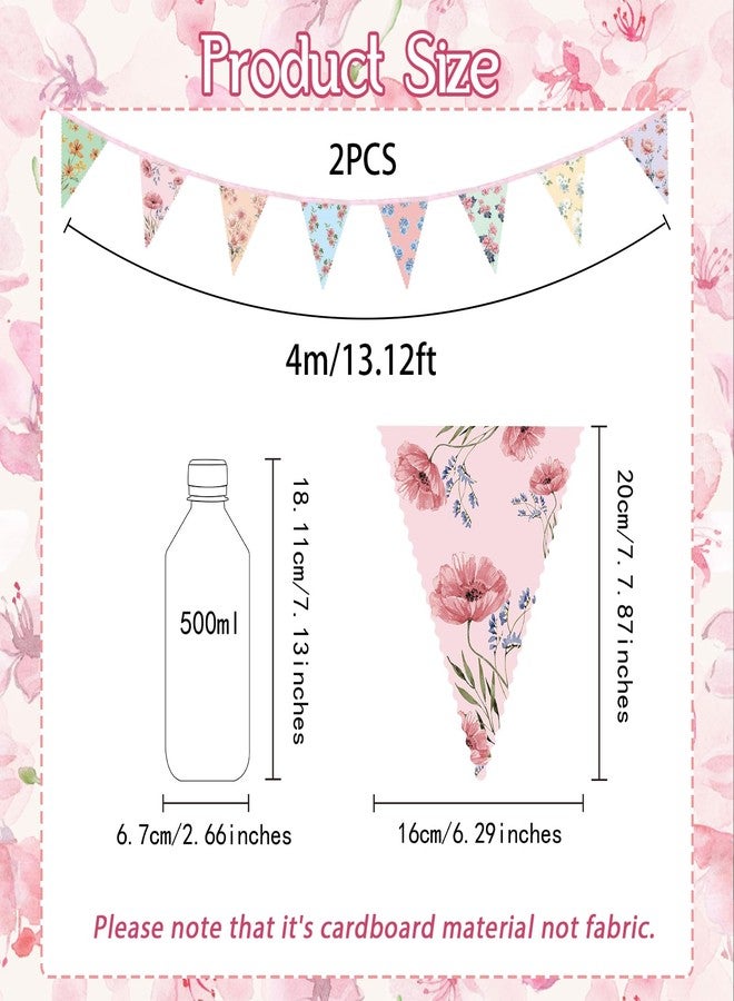 UNIIDECO 2PCS Floral Paper Garland, 13ft Vintage Wildflower Bunting Triangle Banner for Tea Party Birthday Baby Shower Wedding Garden Party Mother's Day - Image 4