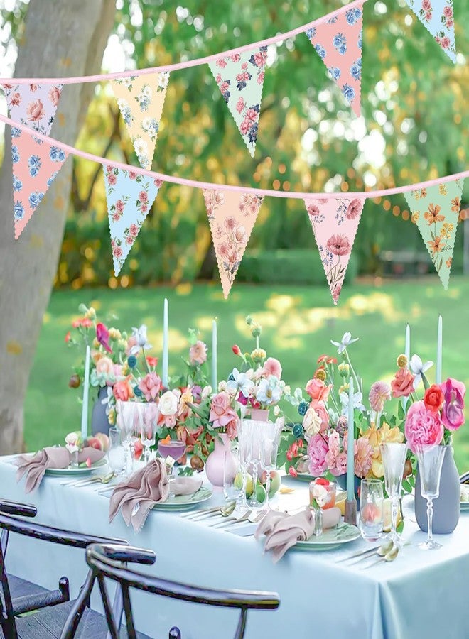 UNIIDECO 2PCS Floral Paper Garland, 13ft Vintage Wildflower Bunting Triangle Banner for Tea Party Birthday Baby Shower Wedding Garden Party Mother's Day - Image 2