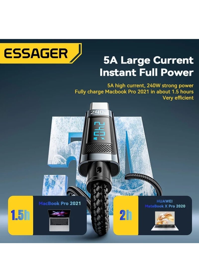ESSAGER - USB 4 DATA CABLE Ultra-Durable High Speed Charging 240W 5A And Syncing Data Display screen Braided with 8K Video& 40Gbps USB-C to USB-C Cable - Image 1