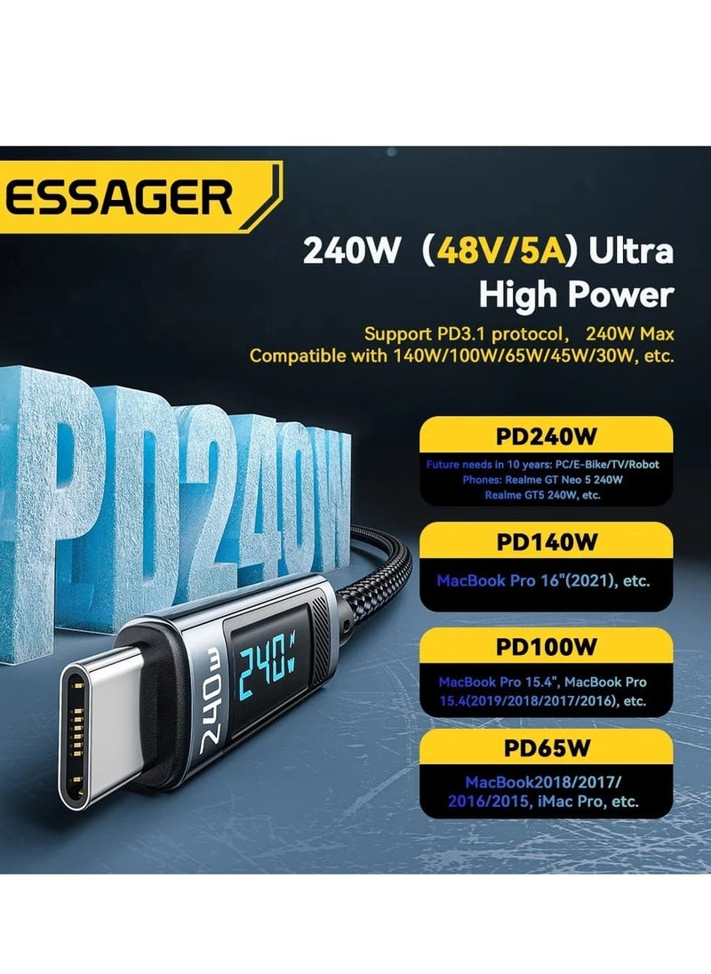 ESSAGER - USB 4 DATA CABLE Ultra-Durable High Speed Charging 240W 5A And Syncing Data Display screen Braided with 8K Video& 40Gbps USB-C to USB-C Cable - Image 1