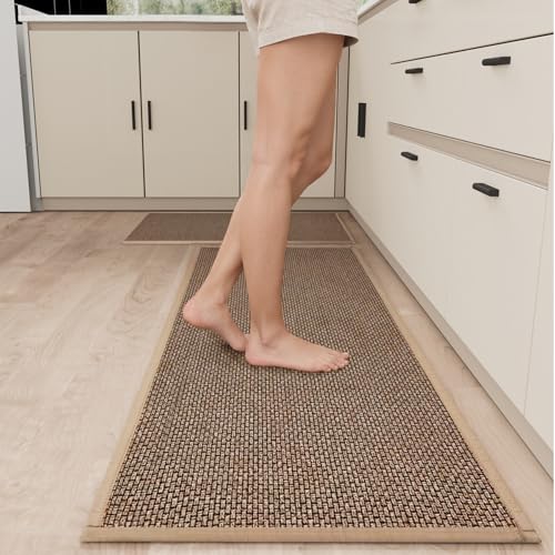 SUMLANS Kitchen Mat Set of 2 PCS, Cushioned Non Slip Rugs for Kitchen Floor, Absorbent Runner Comfort Standing Mats Washable for Kitchen, Office, Home (Brown, 17.3"x47"+17.3"x30") - Image 2