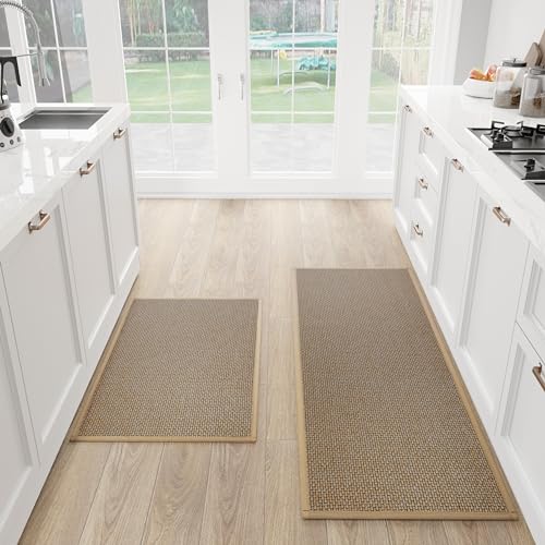 SUMLANS Kitchen Mat Set of 2 PCS, Cushioned Non Slip Rugs for Kitchen Floor, Absorbent Runner Comfort Standing Mats Washable for Kitchen, Office, Home (Brown, 17.3"x47"+17.3"x30") - Image 1