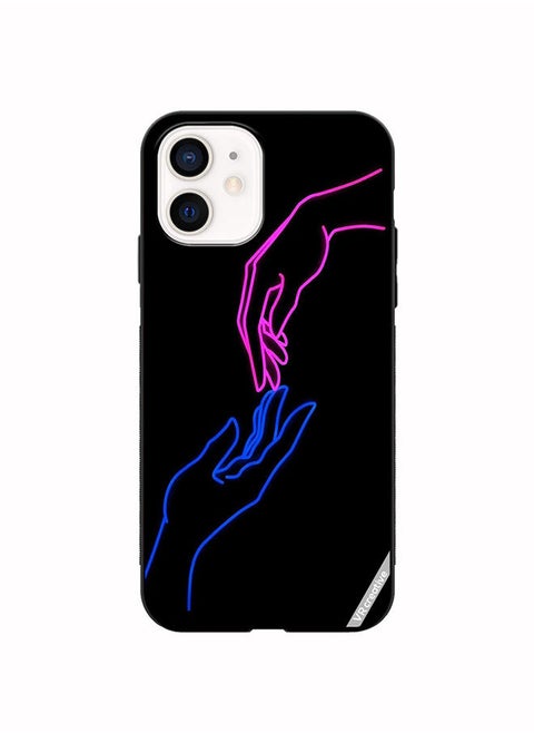 Protective Case Cover For Apple iPhone 12 Hands In Neon Lights Design Multicolour